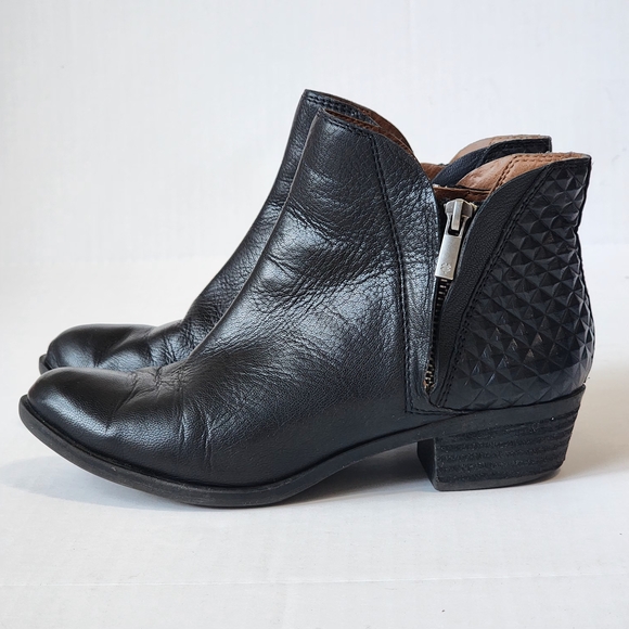 Lucky Brand Women's Brenon Boot Size 6 Low Block Heel Black Leather Edgy Moto - Picture 1 of 10